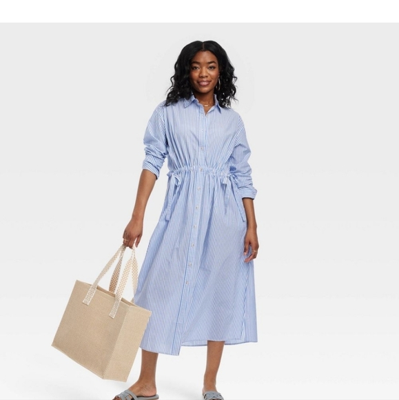 Universal Thread Women's Cinch Waist Midi Shirt Dress Cinched Waist - Picture 1 of 3